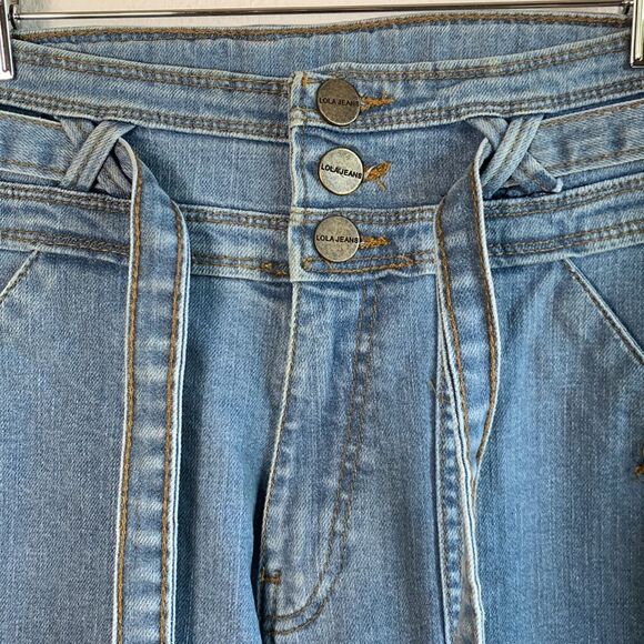 Lola Jeans Reese High Rise Belted Paper Bag Cropped Wide Leg Raw Hem Jeans Sz 27 - Picture 6 of 12